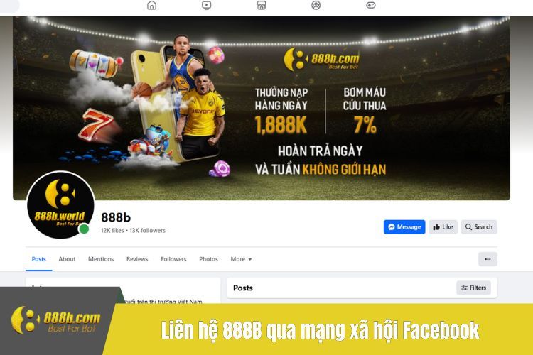 Liên hệ 888B qua mạng xã hội Facebook